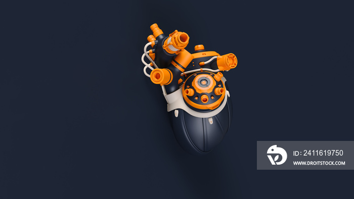 Artificial Heart Cyborg Blue Orange White 3d illustration 3d render