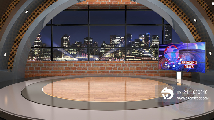 News Studio, Backdrop For TV Shows .TV On Wall.3D Virtual News Studio Background, 3d illustration