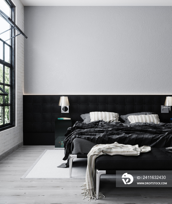 Minimalist modern bedroom interior, interior for mock up, 3D render