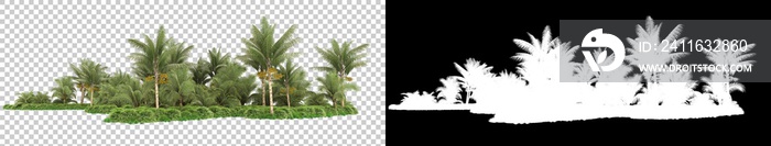 Tropical forest isolated on background with mask. 3d rendering - illustration