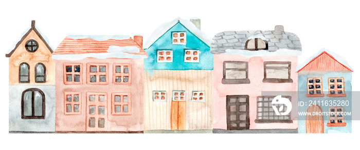 Hand painted watercolor cute house. Isolated on white background. Hand drawn illustration.