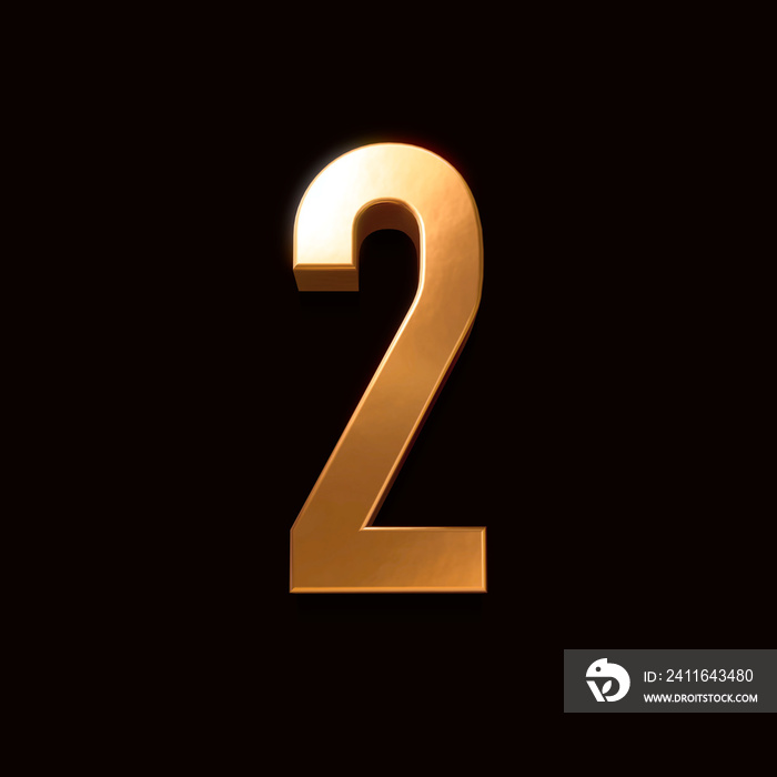 Gold font number 2 isolated on black