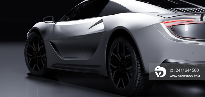 Rear view of modern fast sports car in studio light. Brandless generic contemporary design