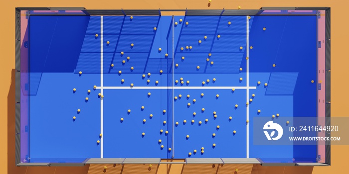 Padel球场三维渲染。桨板网球场