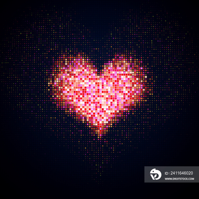 Heart shape of pink LED dots on digital monitor