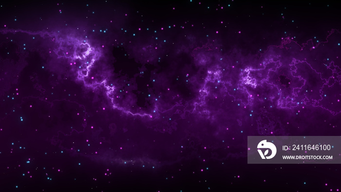 Abstract Dark Purple Starry Space Nebula Clouds With Purple And Blue Light Stars Background