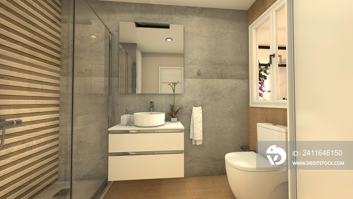 baño con  ducha y zona almacenaje moderno y luminoso