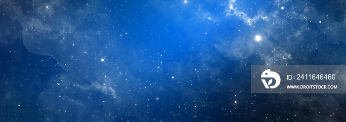 抽象星云、恒星和外太空背景。蓝旗