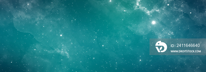 绿松石恒星与银河系外太空天空夜宇宙生机勃勃的多彩星空横幅背景
