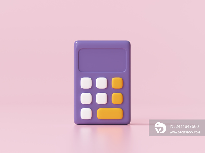 3d Calculator icon on pink background 3d render illustration