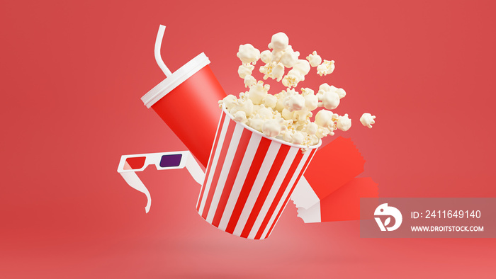 3d render of popcorn with cinema time