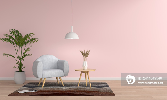 粉色客厅的灰色沙发，3D渲染