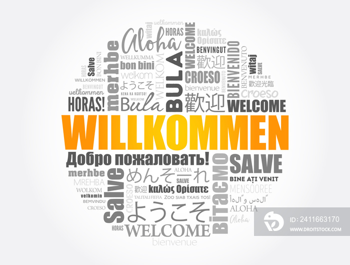Willkommen (Welcome in German) word cloud concept