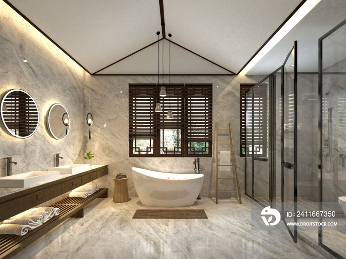 3d render of luxury and modern bathroom