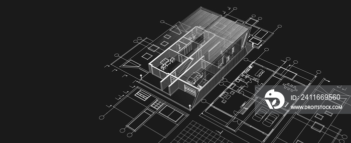 房屋建筑工程草图三维插图