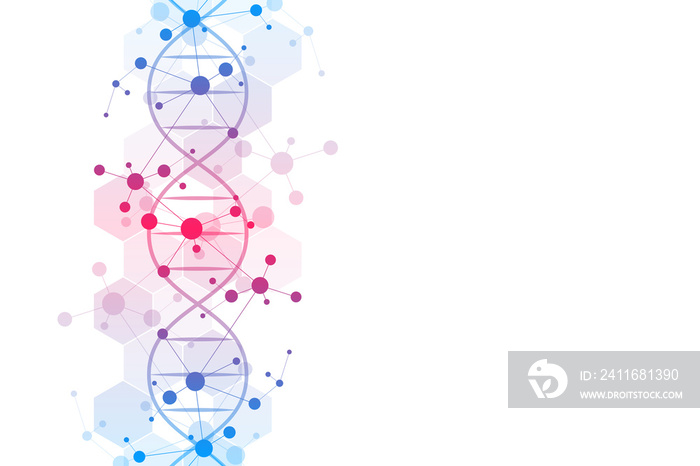 DNA strand and molecular structure. Genetic engineering or laboratory research. Background texture f