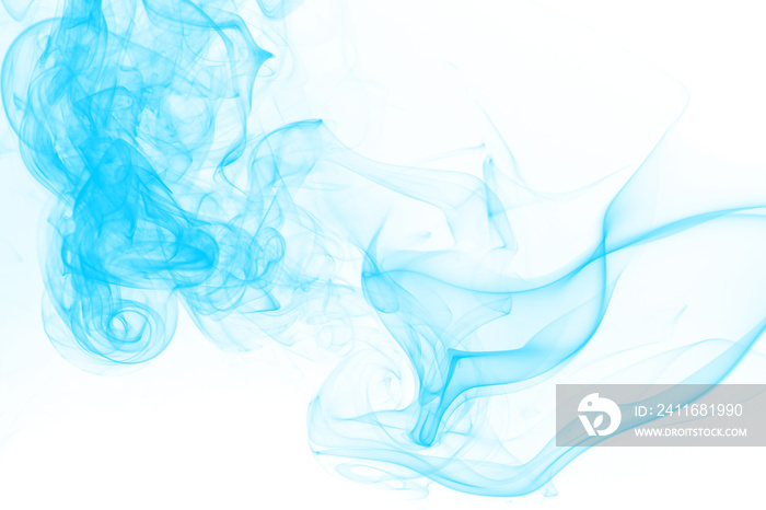 Blue smoke abstract on white background. ink water on white