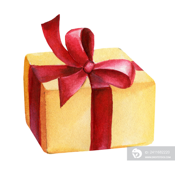 Gift box on white isolated background, Watercolor illustration.