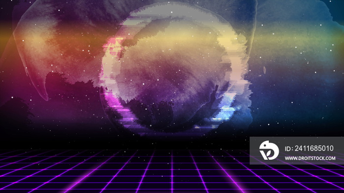 Retro futuristic abstract hi-tech background with glitch circle