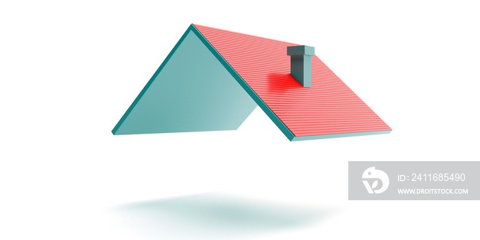 Red tile roof isolated against white background. 3d illustration