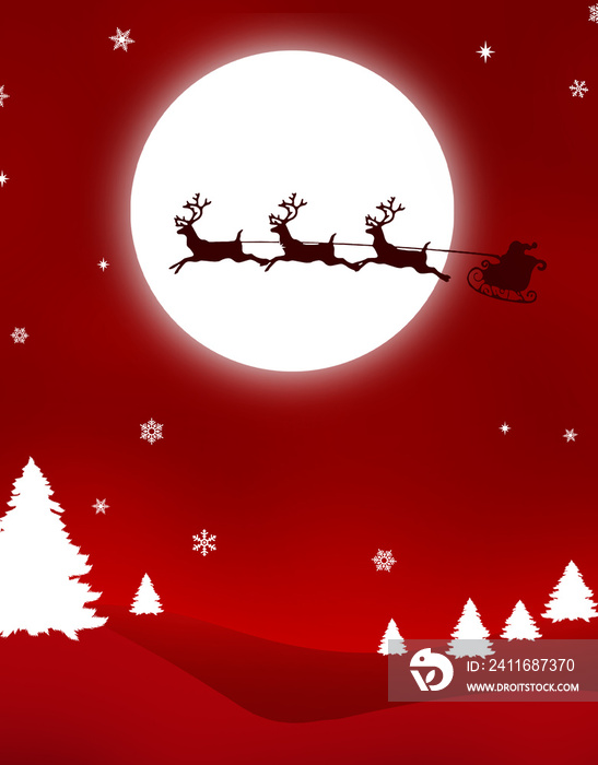 Christmas reindeer and Santa`s sleigh , tree , Season december