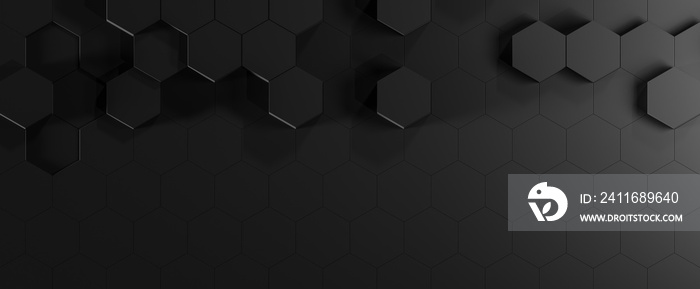蜂窝抽象背景的3d黑色插图，FUTURISTIC六边形墙纸，背景