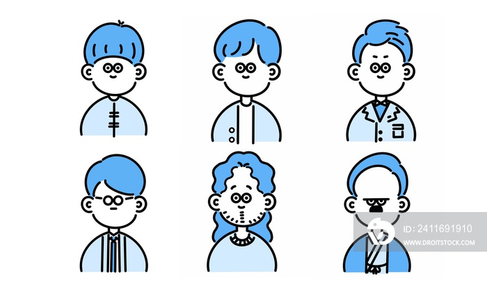 シンプルなデザインの子供、青年、社会人、中年の男性アイコンセット1　simple design people icon set 1