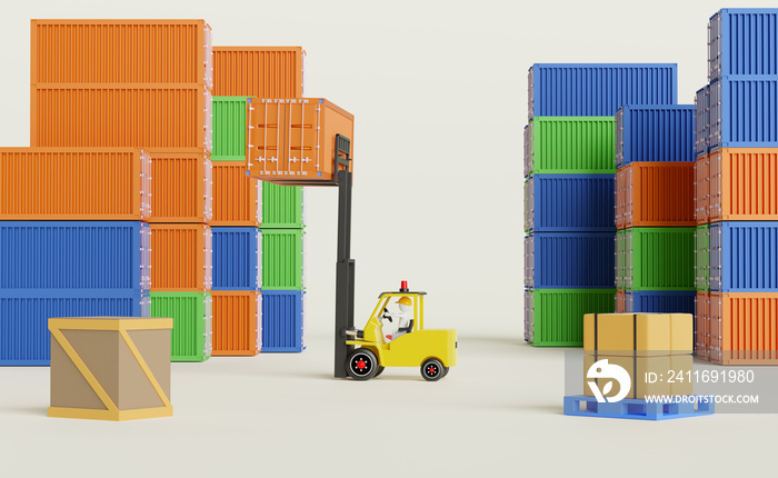 Stick man with shipping container for import export and forklift and goods and pallet ,logistic serv