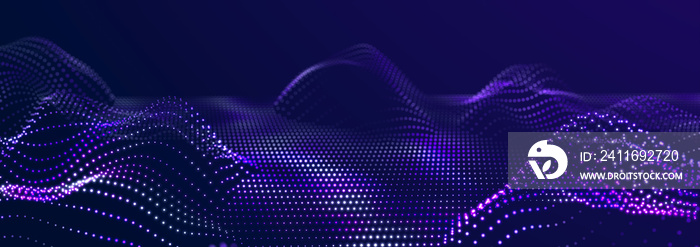 Digital landscape with dots and lines. Cyberspace grid. Background concept for your design. 3d