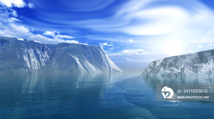 Iceberg in Antarctica, melting glacier, 3D rendering