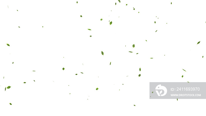 abstract 3D leaves falling from sky on white background, creative green environment concept