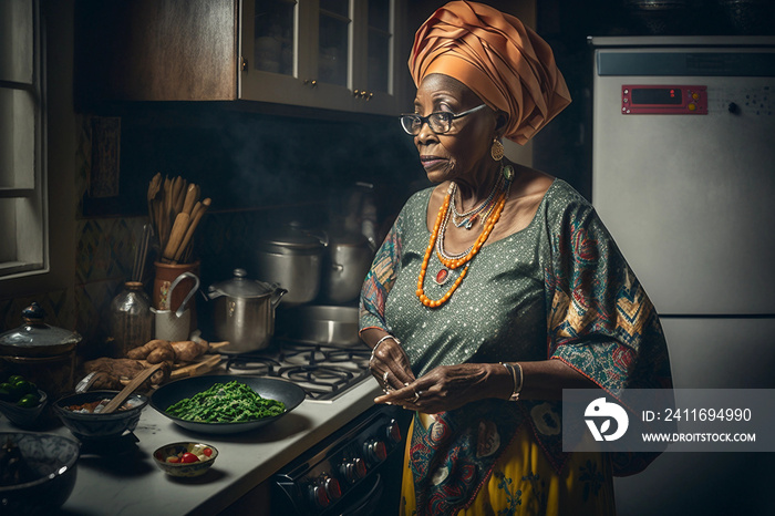 Generative AI. An African woman preparing a meal.