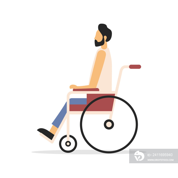 Disabled person on a wheelchair. Flat style. Vector illustration.