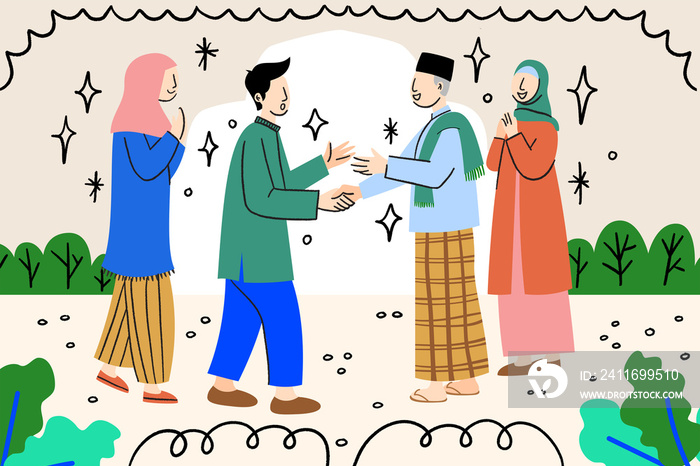 Asian muslim family greeting