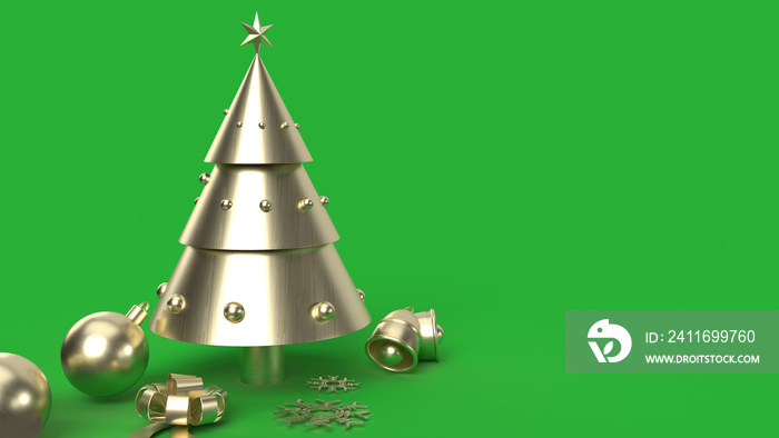 绿色背景下的青铜圣诞树，用于节日内容的三维渲染。