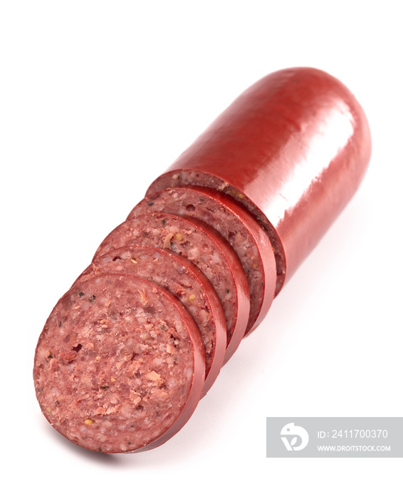 A Summer Sausage Isolated on a White Background