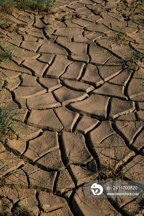 A lake that has dried up and turned into a desert due to the effect of the climate