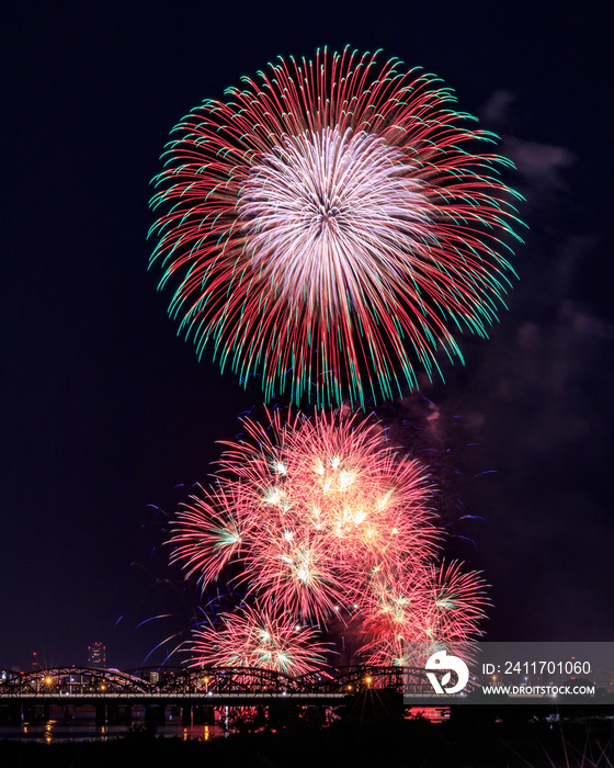 Beautiful fireworks at summer night in japan