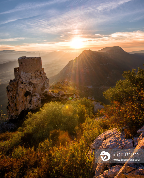 Old Castle staring at Fall’s colors: Sunset taken in the French Cathare region the day before the last moon eclipse.