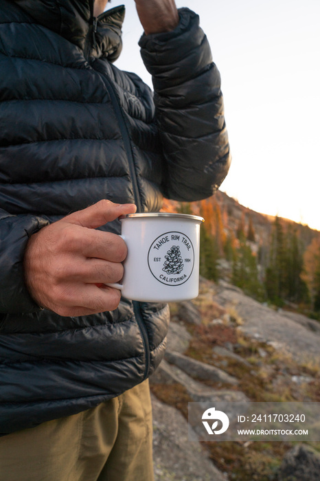 Man Drinking Coffee In The Backcountry in Lake Tahoe