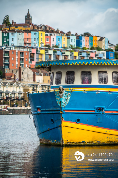 Bristol harbour boats and colourful houses