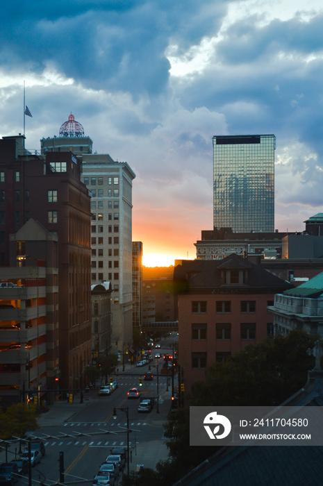 View of Sunset over Downtown Grand Rapids