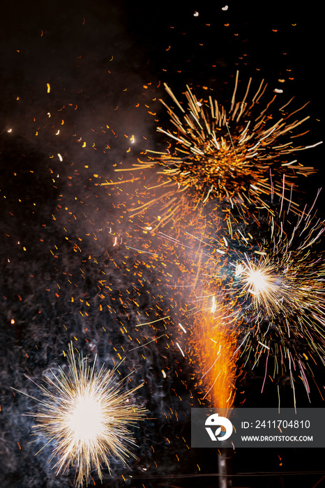 Fireworks in evening sky during celebration for New Year