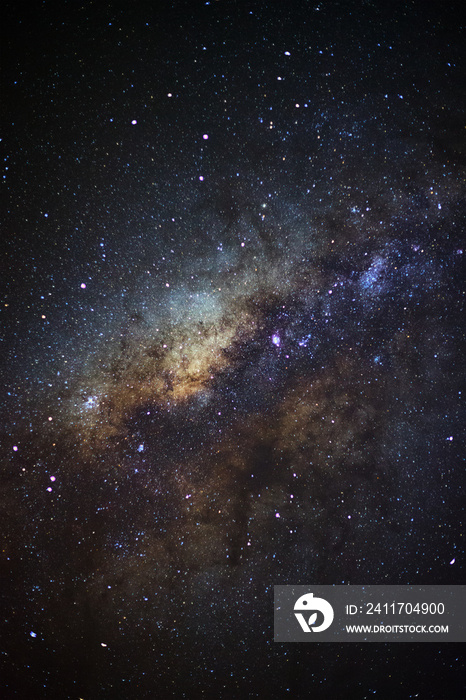 The center of milky way galaxy. Long exposure photograph.with grain