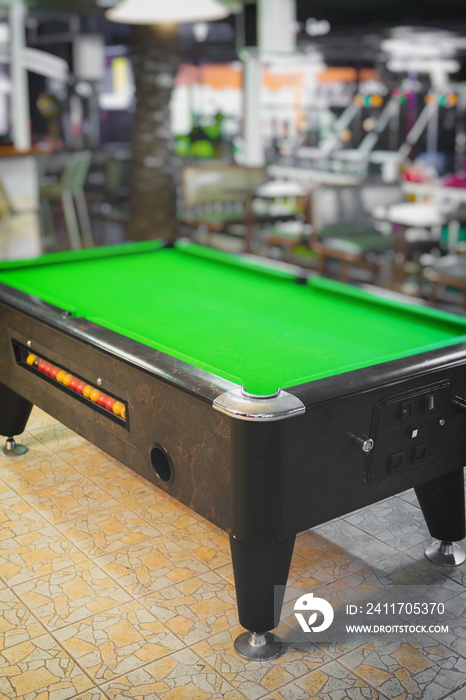 An Interior with billiard table outdoors.