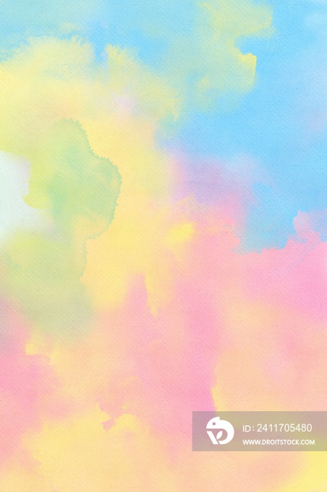 Pastel Rainbow Watercolor Background Texture, Blue, Pink, Yellow, Green