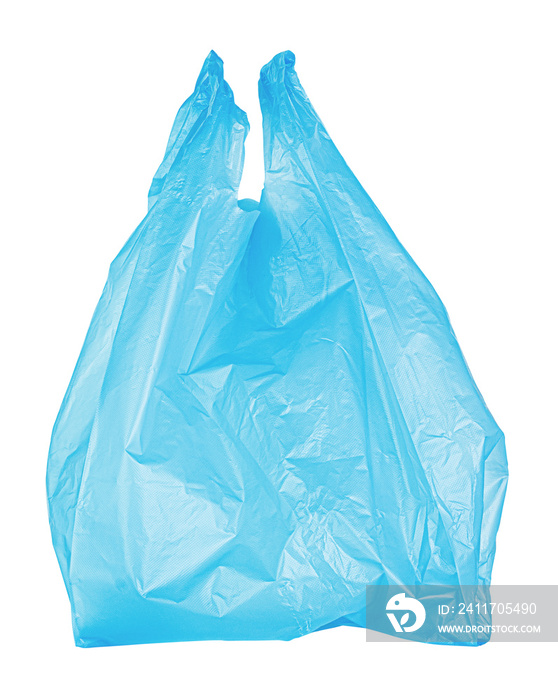 Blue plastic bag isolated on white background with clipping path