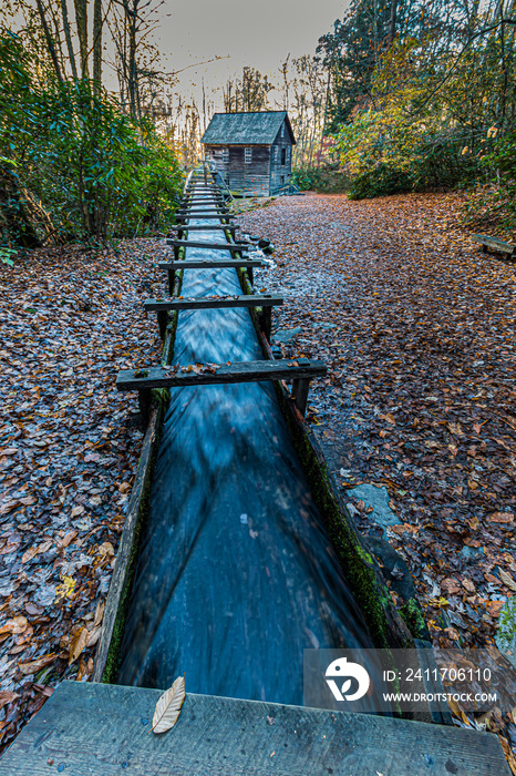 Mingus Mill With Fall Color, Great Smoky Mountains National Park, Cherokee, North Carolina, USA