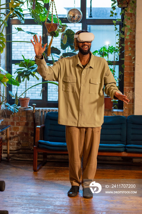 Man using virtual reality headset