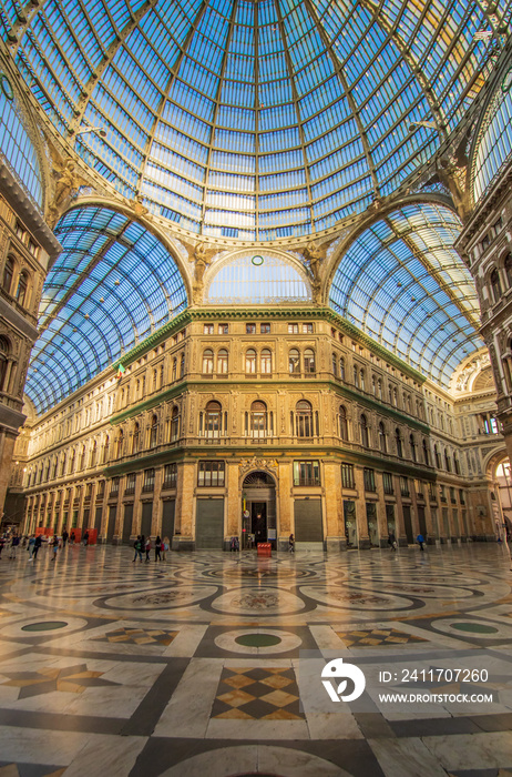 Naples, Italy - a public shopping gallery built in 1887 and named after King Umberto, Galleria Umberto I is part of the Unesco World Heritage Old Town Naples. Here in particular the interiors